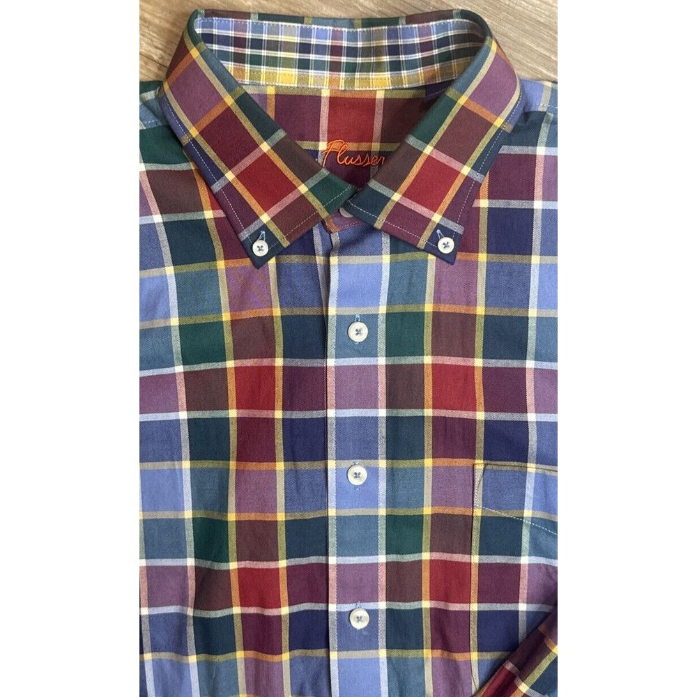 Men's Alan Flusser Multicolor Plaid Long Sleeve Button Down Dress Shirt-Size Lrg